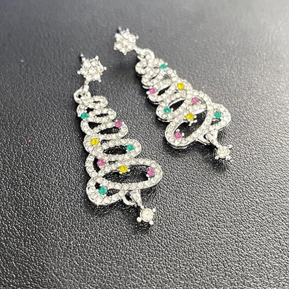 Neiman Marcus Rhinestone Light Luxury Christmas Tree Tassel Earrings - Picture 4 of 4
